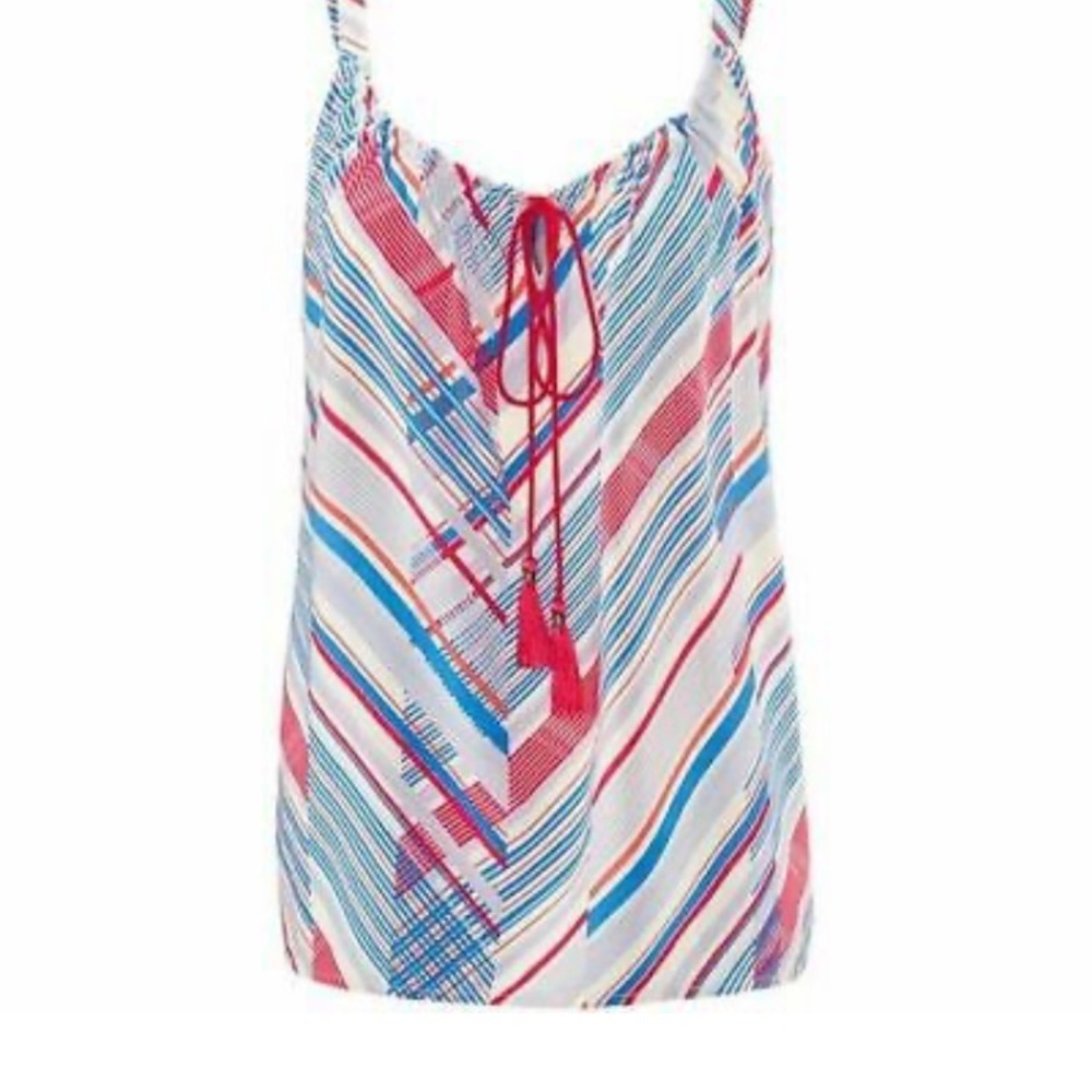 Cabi Tassel Tank Top Small Striped white red blue